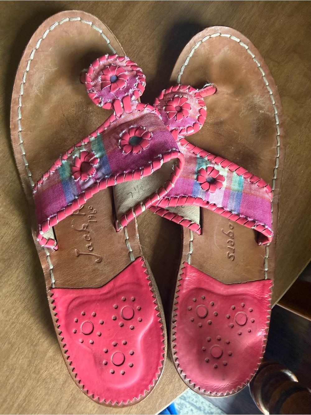 Jack Rogers 7.5 classic sandal, pink madras hard sole
